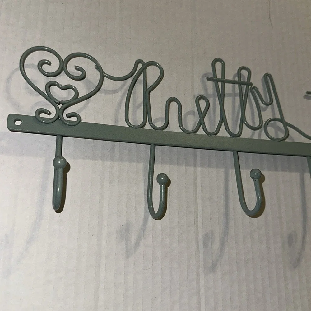 Parisian Home Pretty Things Metal Jewelry Holder Sage Green Wall Mount New